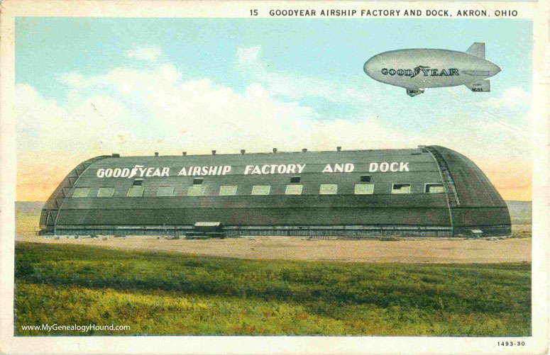 Akron, Ohio, Goodyear Airship Factory and Dock, vintage postcard, historic photo