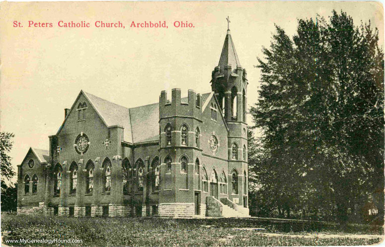 Archbold, Ohio, St. Peters Catholic Church, vintage postcard, historic photo