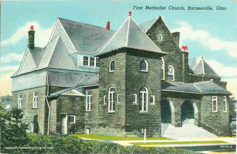 Barnesville, Ohio, First Methodist Church, vintage postcard, historic photo
