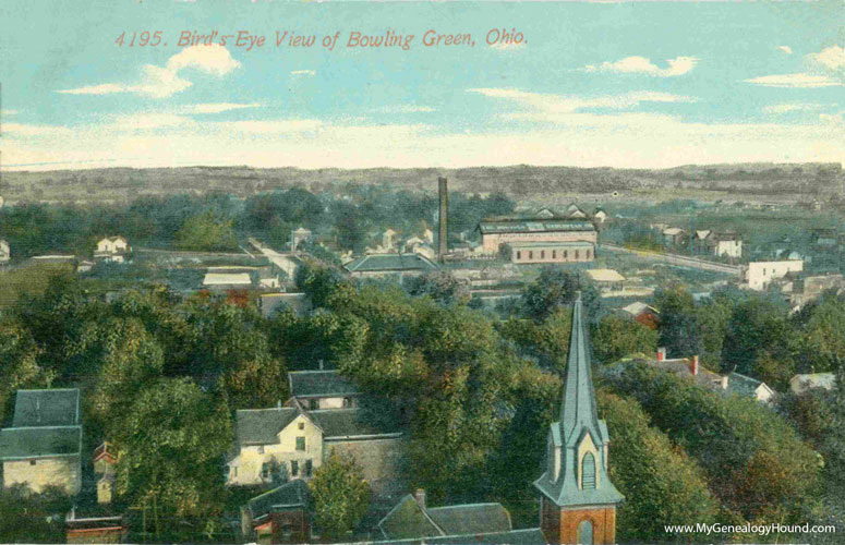 Bowling Green, Ohio, Bird's Eye View, vintage postcard, historic photo