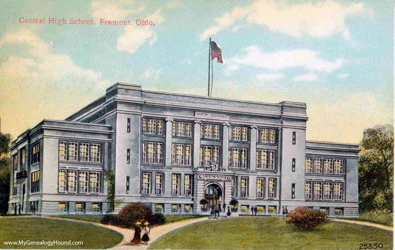 Fremont, Ohio, Central High School, 1909, vintage postcard photo