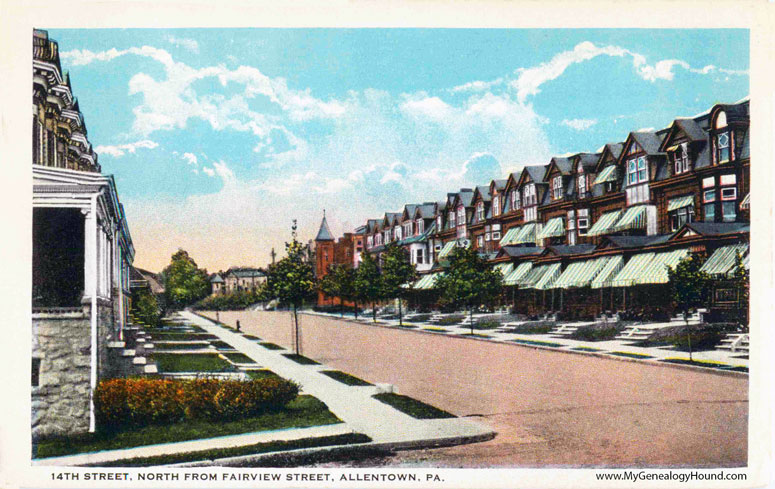 Allentown, Pennsylvania, 14th Street, North from Fairview Street, vintage postcard photo