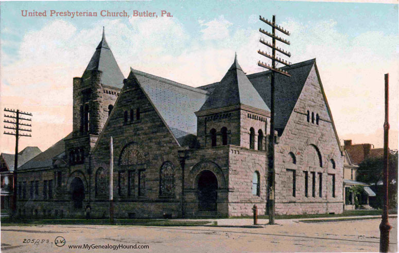 Butler, Pennsylvania, United Presbyterian Church, vintage postcard photo