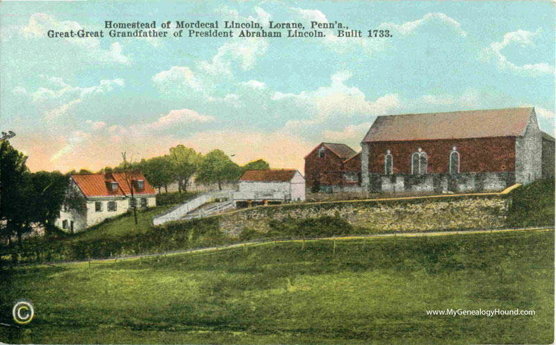 Lorane, Pennsylvania, Homestead of Mordecai Lincoln, Great-Great-Grandfather of President Abraham Lincoln, vintage postcard, historic photo