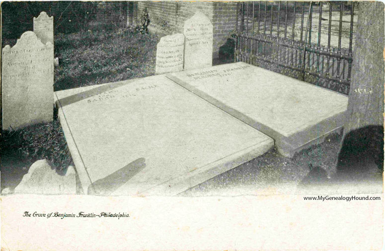 Grave and Tombstone of Benjamin Franklin, Philadelphia, Pennsylvania, vintage postcard, photo