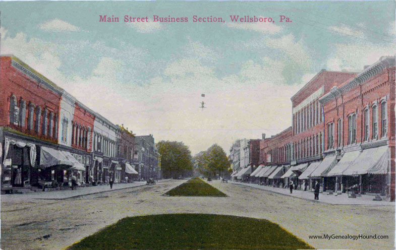Wellsboro, Pennsylvania, Main Street Business Section, vintage postcard photo