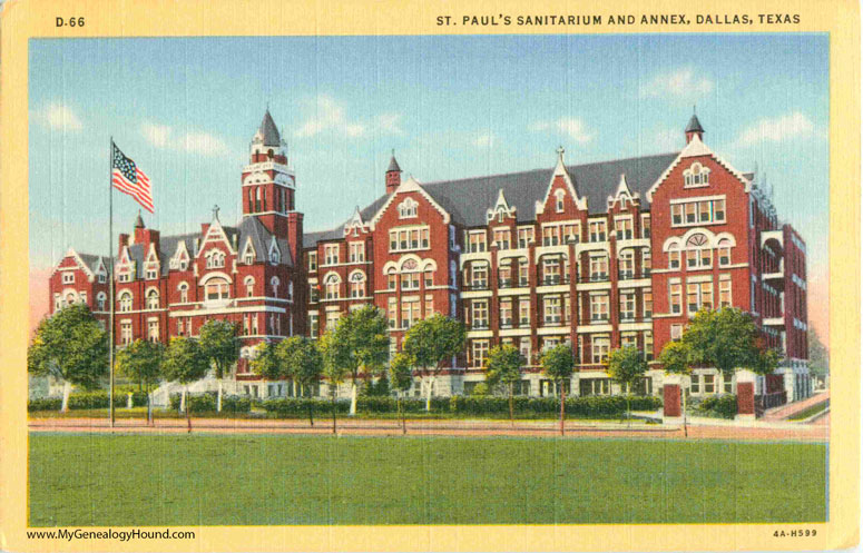 Dallas, Texas, St. Paul's Sanitarium and Annex, vintage postcard, historic photo