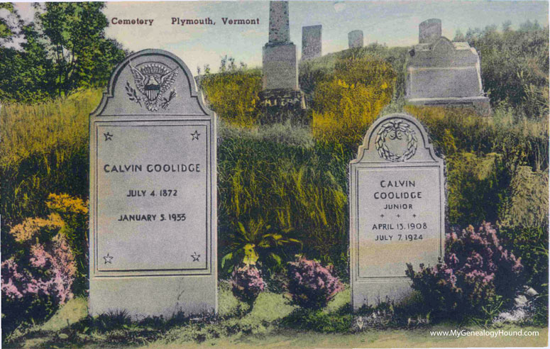 Plymouth, Vermont Calvin Coolidge Grave and Tombstone, vintage postcard photo