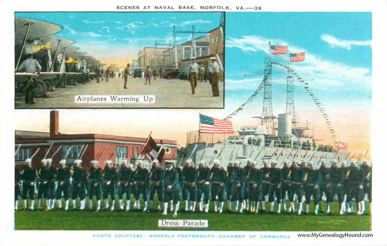 Norfolk, Virginia, Scenes at Naval Base, vintage postcard, historic photo
