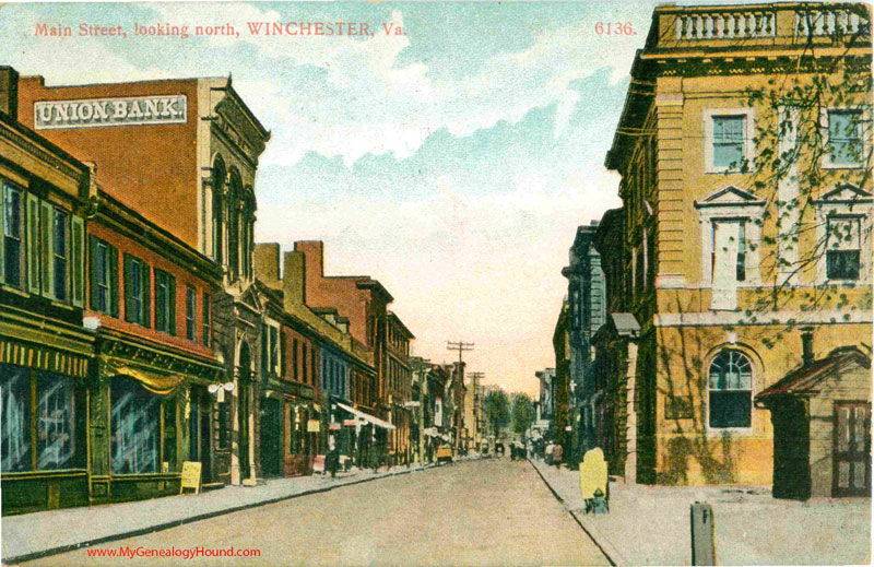 Winchester, Virginia, Main Street, Looking North, vintage postcard, historic photo