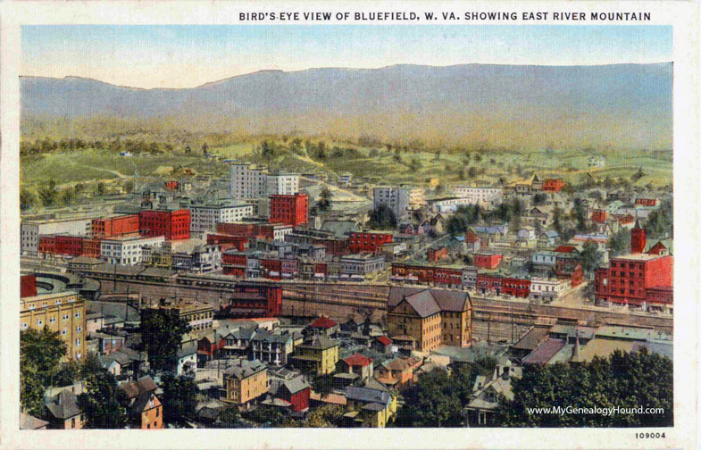Bluefield, West Virginia, Bird's Eye View, vintage postcard photo
