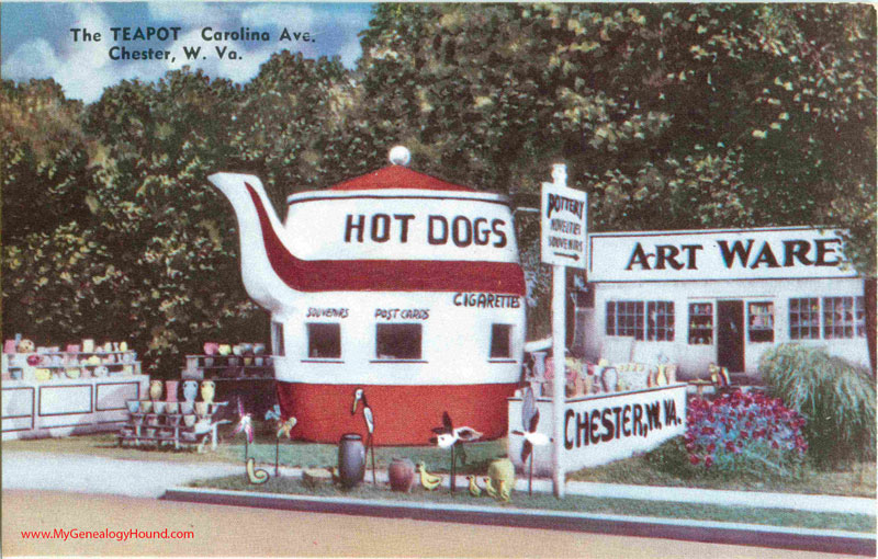 Chester, West Virginia, The Teapot, Caroline Avenue, vintage postcard, historic photo