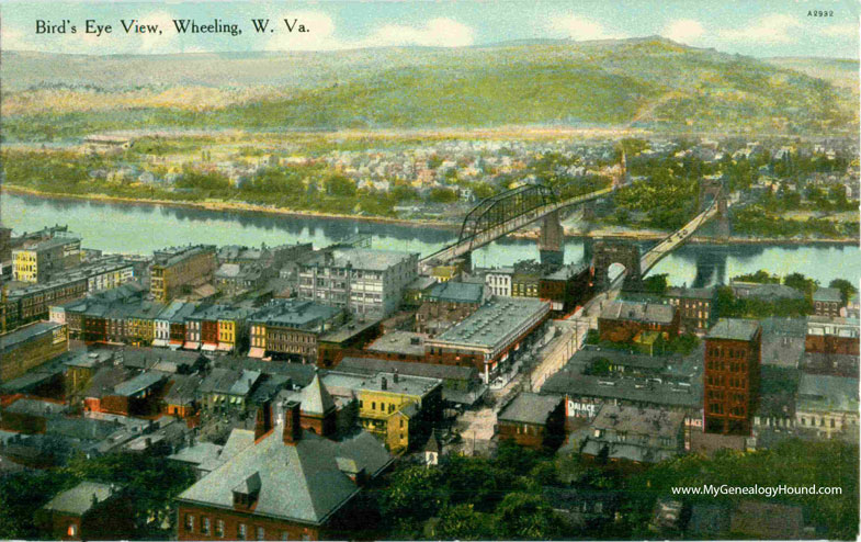 Wheeling, West Virginia, Bird's Eye View, vintage postcard photo