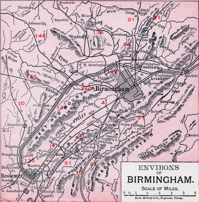 Jefferson County, Alabama, Map, 1911, City of Birmingham, Woodlawn, Pratt City, Avondale, Ensley, Bessemer