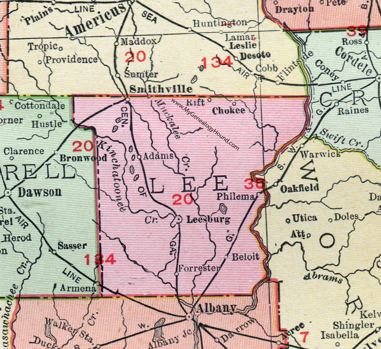 Lee County, Georgia, 1911, Map, Leesburg, Smithville, Philema, Forrester