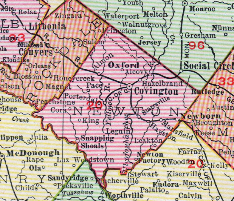 Newton County, Georgia, 1911, Map, Covington, Oxford, Newborn, Mansfield, Almon