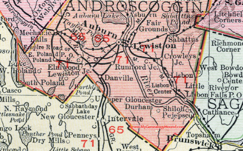 Androscoggin County, Maine, 1912, map, southern half