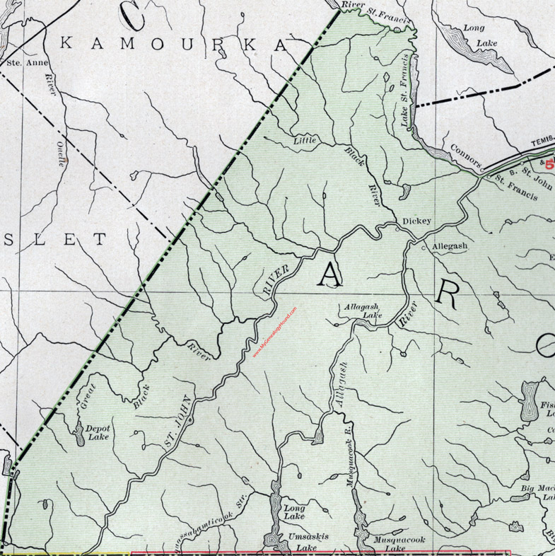 Map of the northwestern portion of Aroostook County, Maine