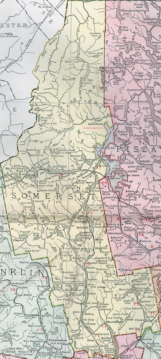 Somerset County, Maine, 1912, map, Skowhegan, Fairfield, Madison, Pittsfield, Norridgewock, Anson, Canaan, St. Albans, Palmyra, Hartland, Solon, Smithfield, Athens, Embden, Harmony