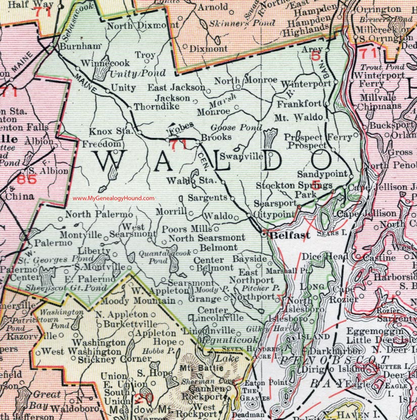 Waldo County, Maine, 1912, map, Belfast, Winterport, Searsport, Lincolnville, Unity, Stockton Springs, Palermo, Northport, Searsmont, Swanville, Burnham, Frankfort, Brooks Waldo County, Maine, 1912, map, Belfast, Winterport, Searsport, Lincolnville, Unity, Stockton Springs, Palermo, Northport, Searsmont, Swanville, Burnham, Frankfort, Brooks