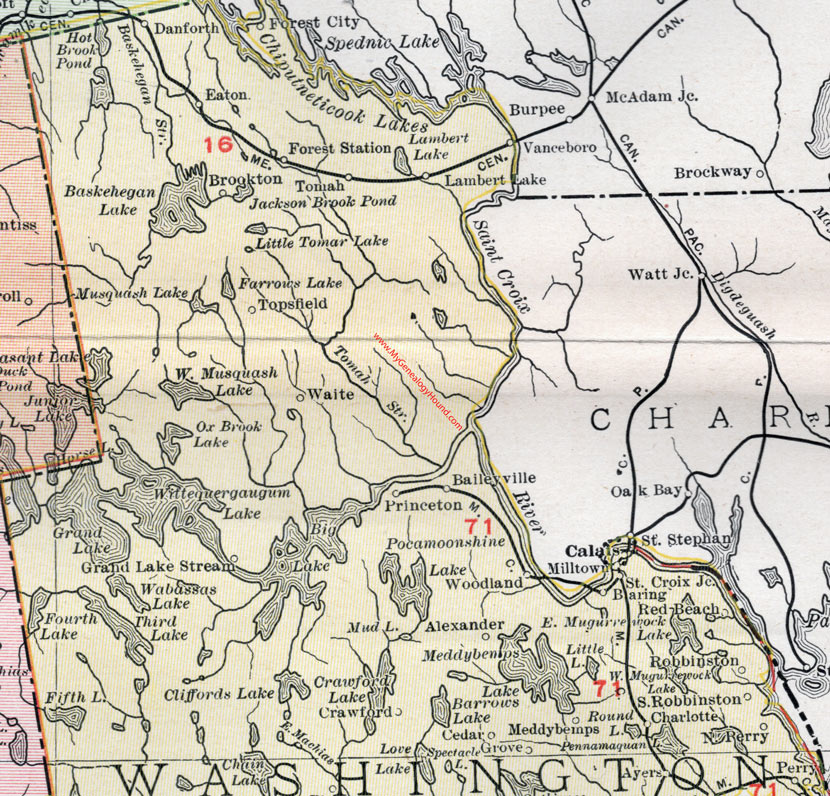 Map of the northern portion of Washington County, Maine