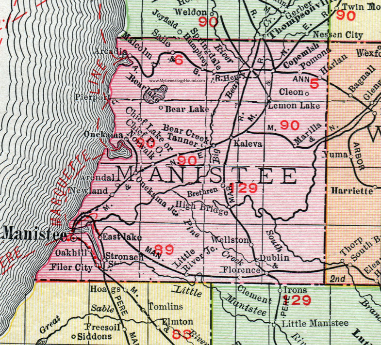 Manistee County Michigan 1911 Map Rand Mcnally Onekama East
