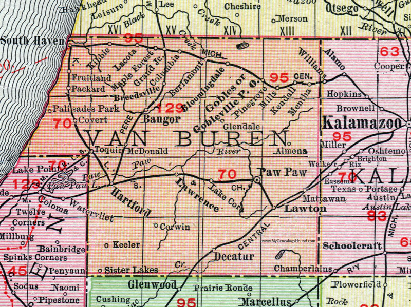Van Buren County Michigan 1911 Map Rand Mcnally Paw Paw