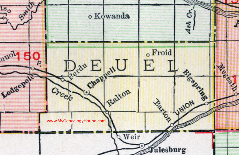 Deuel County, Nebraska, map, 1912, Chappell, Big Springs, Barton, Froid, Perdu. Ralton