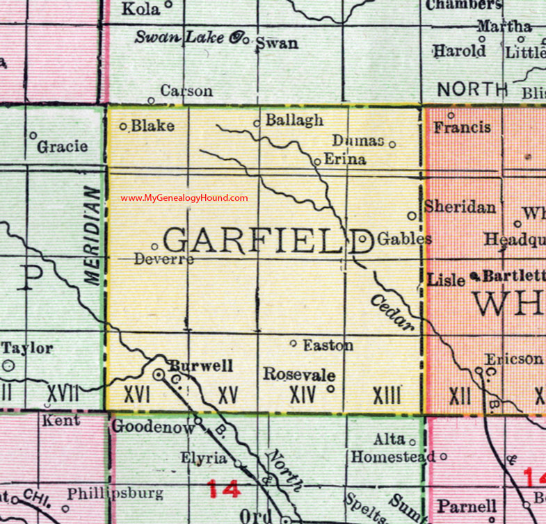Garfield County, Nebraska, map, 1912, Burwell, Deverre, Gables