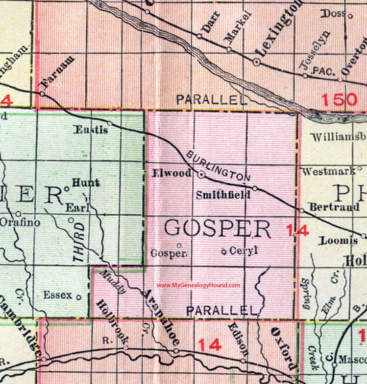 Gosper County, Nebraska, map, 1912, Elwood, Smithfield, Gosper, Ceryl