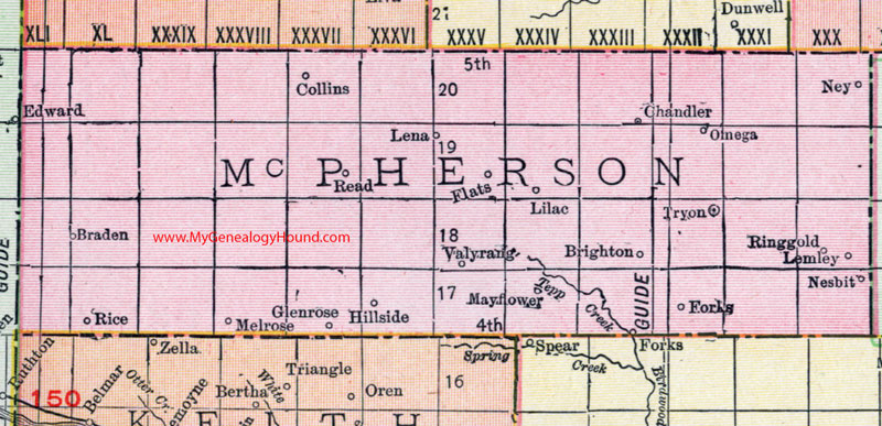 McPherson County, Nebraska, 1912, map, Tryon, Ringgold, Collins, Chandler, Lemley, Braden, Valrang, Brighton, Mayflower