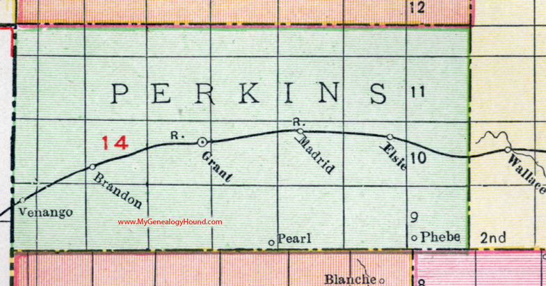 Perkins County, Nebraska, map, 1912, Grant, Venango, Madrid, Elsie, Brandon, Pearl, Phebe