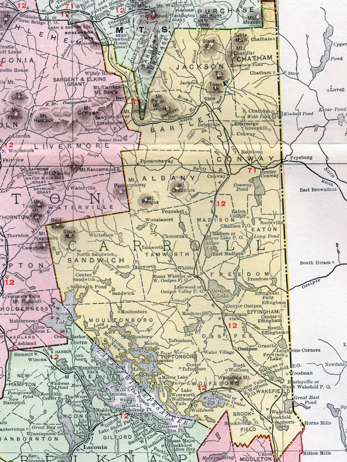 Carroll County, New Hampshire, Map, 1912, Ossipee, Conway, Wolfeboro, Wakefield, Moultonborough, Tamworth, Bartlett