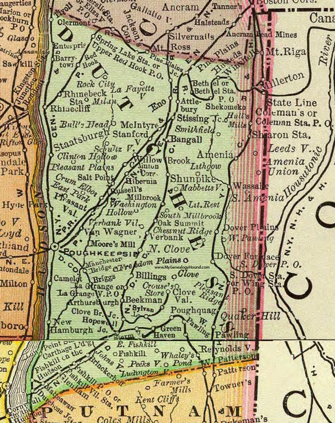 Dutchess County, New York 1897 Map by Rand McNally, Poughkeepsie, Fishkill, Pawling, Rhinebeck, Millerton, Pine Plains, Red Hook, Brinckerville, Hopewell Junction, Verbank,  NY