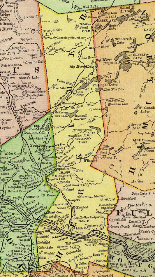 Herkimer County, New York 1897 Map by Rand McNally, Mohawk, Frankfort, Ilion, Little Falls, Old Forge, Dolgeville, West Winfield, Eatonville, Van Hornesville, Fairfield, NY