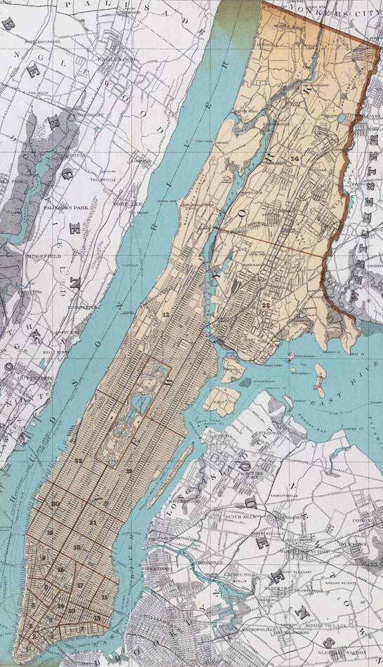 New York County, New York 1895 Map by Julius Bien, Manhattan, NY