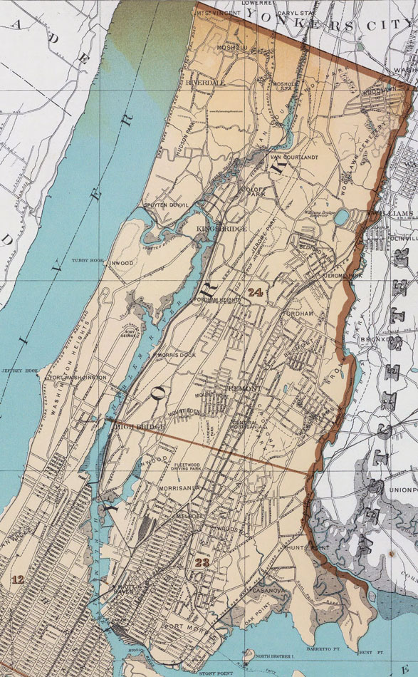 North section of New York County as it appeared in 1895. Most of this section was separated from New York County in 1914 to create Bronx County.