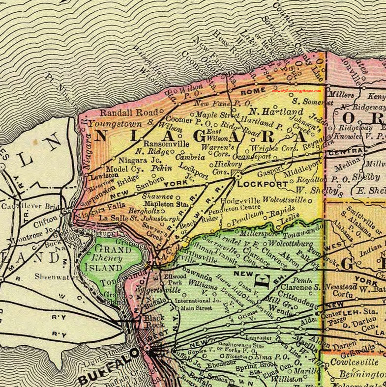 Niagara County, New York 1897 Map by Rand McNally, Lockport, Lewiston, Middleport, New Fane, North Tonawanda, Niagara Falls, La Salle, Pendleton, Sanborn, Gasport, NY