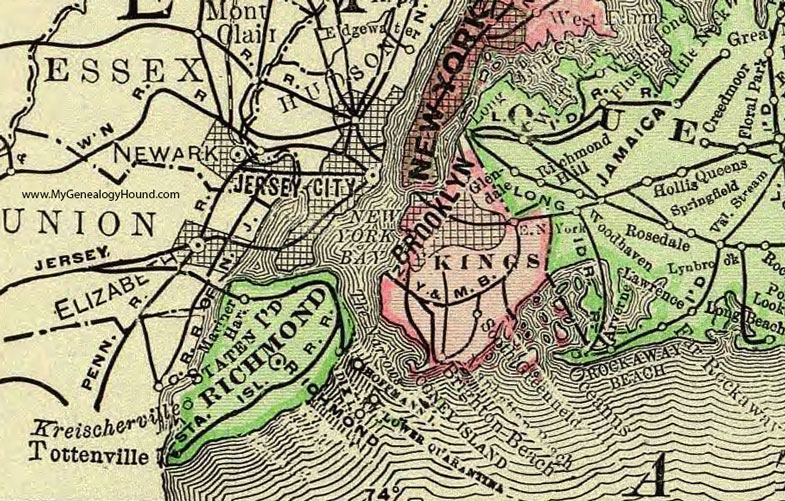 Richmond County, New York 1897 Map by Rand McNally, Staten Island, Kreischerville, Mariner Harbor, Tottenville, NY