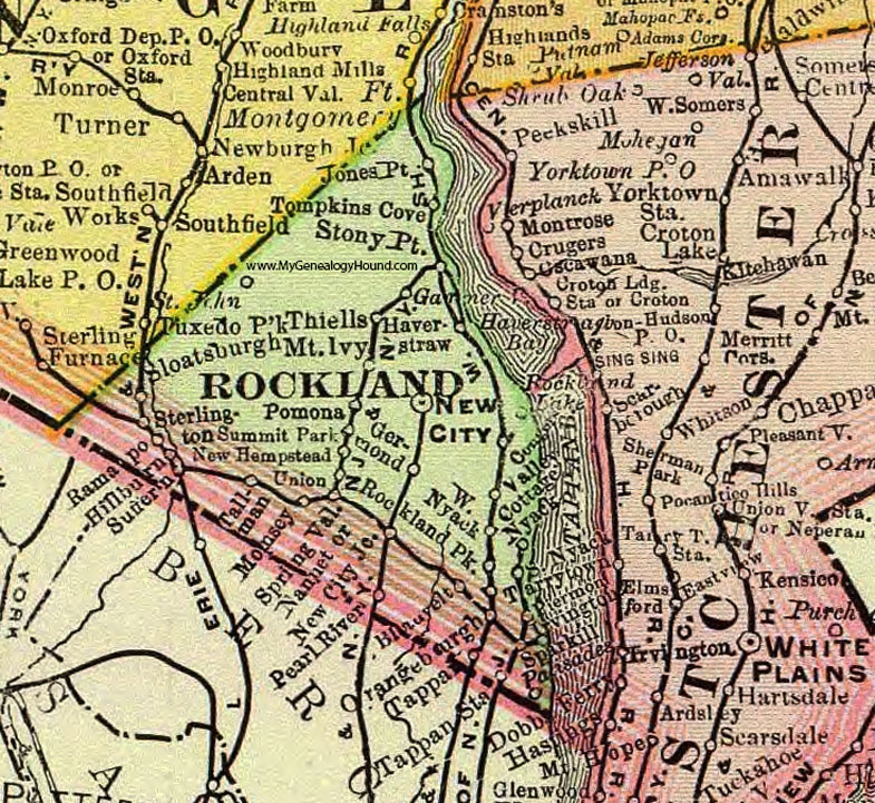 Rockland County, New York 1897 Map by Rand McNally, New City, Stony Point, Thiells, Haverstraw, Pomona, Valley Cottage, Nyack, Nanuet, Sloatsburg, Suffern, Tappan, NY