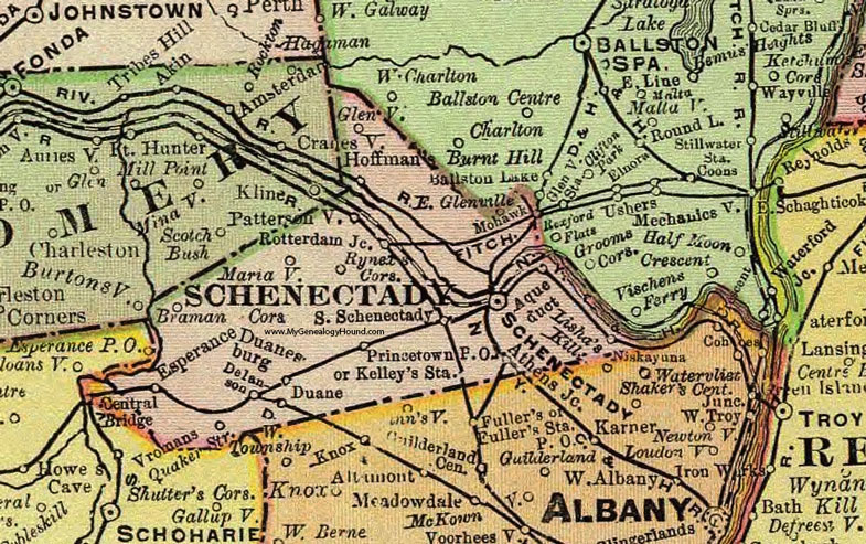 Schenectady County, New York 1897 Map by Rand McNally, Rotterdam, Glenview, Pattersonville, Hoffmans, Duanesburg, Braman, Mariaville, Esperance, Delanson, Niskayuna, NY