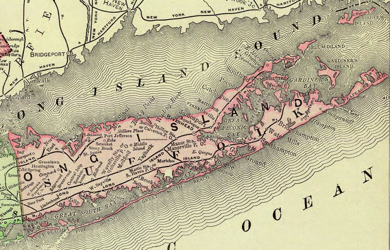 Suffolk County, New York 1897 Map by Rand McNally, Huntington, Riverhead, East Hampton, Southold, Greenport, Mattituck, Aquebogue, Westhampton, Southampton, Port Jefferson, Bay Shore, NY
