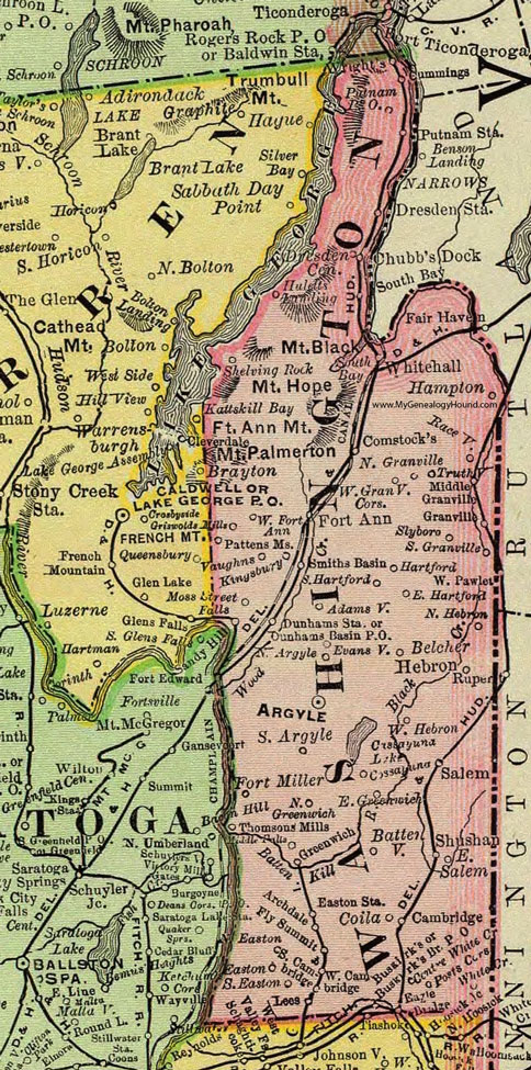 Washington County, New York 1897 Map by Rand McNally, Granville, Whitehall, Salem, Cambridge, Greenwich, Huletts Landing, Hampton, Truthville, Argyle, Cossayuna, Coila, NY