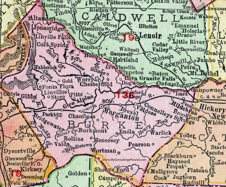 Burke County North Carolina 1911 Map Rand Mcnally Morganton