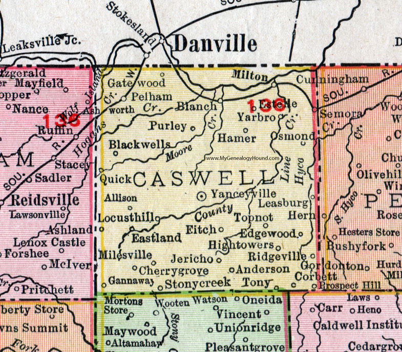 Caswell County North Carolina 1911 Map Rand Mcnally