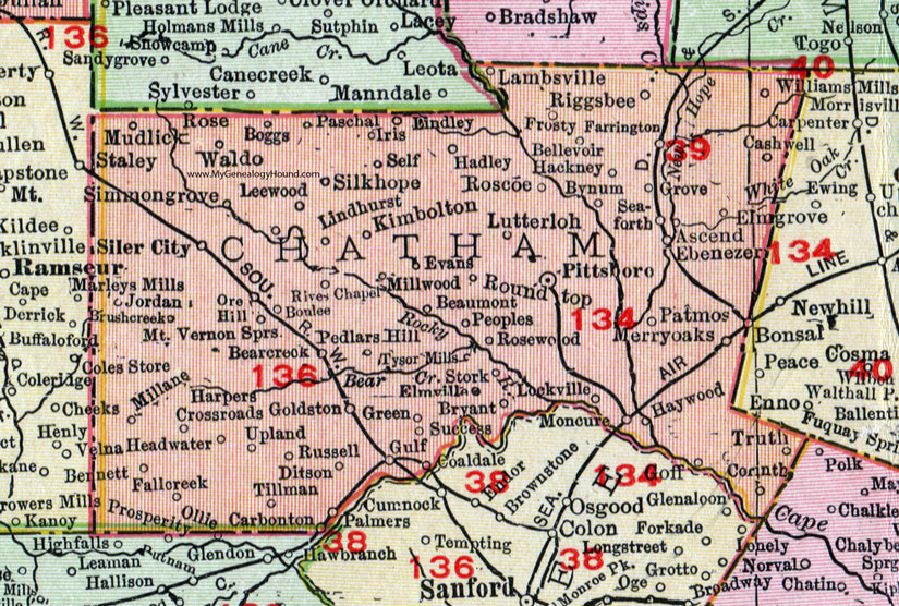 Chatham County North Carolina 1911 Map Rand Mcnally Pittsboro