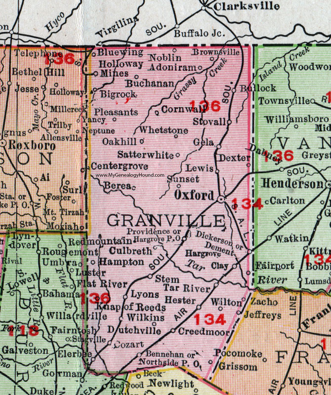Granville County North Carolina 1911 Map Rand Mcnally Oxford