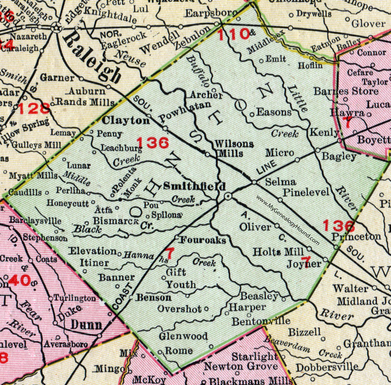 Johnston County North Carolina 1911 Map Rand Mcnally