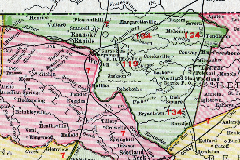Northampton County, North Carolina, 1911, Map, Rand McNally, Jackson, Rich Square, Garysburg, Seaboard