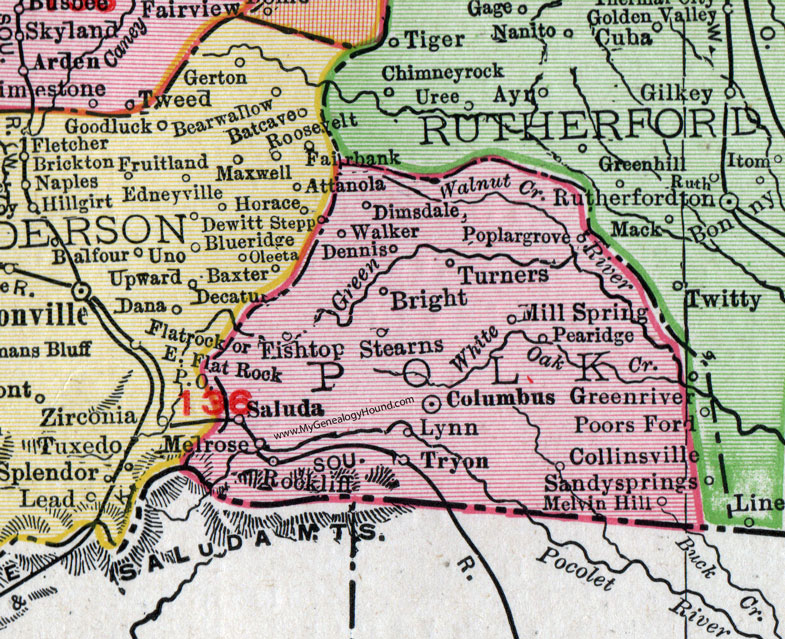 Polk County North Carolina 1911 Map Rand Mcnally Columbus